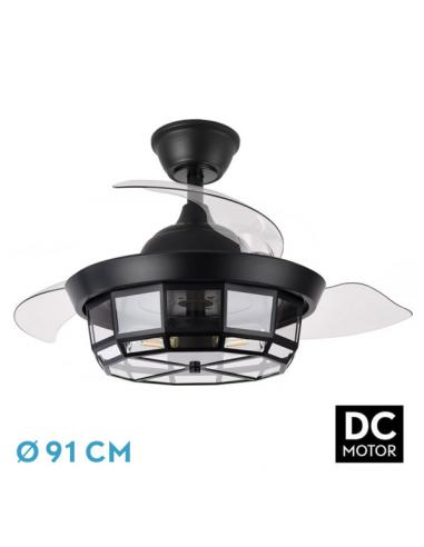 Ventilador Dc Tornado Mini Negro 3xe27 91d 3aspas Desplegables 6velocidades C/remoto Y Temporizador