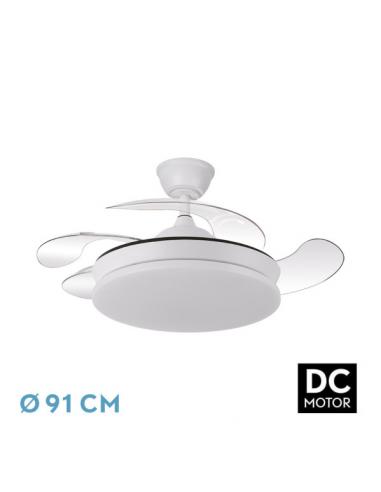Ventilador Dc Tridente Mini 59w Blanco 4aspas Desp. 91d 6980lm Reg.intensidad Remoto+temporizador+memoria 3000-4000-6000k