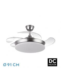 Ventilador Dc Tridente Mini 59w Niquel 4aspas Desp.91d 6980lm Reg.intensidad Remoto+temporizador+memoria 3000-4000-6000k