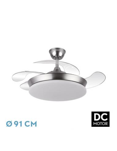 Ventilador Dc Tridente Mini 59w Niquel 4aspas Desp.91d 6980lm Reg.intensidad Remoto+temporizador+memoria 3000-4000-6000k