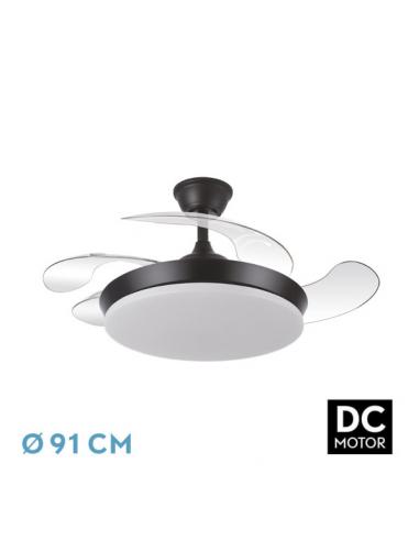 Ventilador Dc Tridente Mini 59w Negro 4aspas Desp.91d 6980lm Reg.intensidad Remoto+temporizador+memoria 3000-4000-6000k