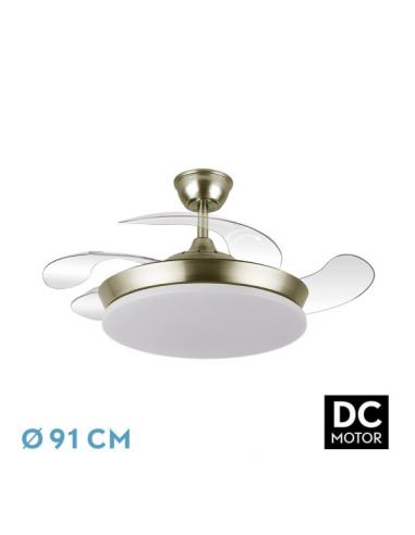 Ventilador Dc Tridente Mini 59w Cuero 4aspas Desp. 91d 6980lm Reg.intensidad Remoto+temporizador+memoria 3000-4000-6000k