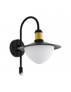 EGLO 97286 - SIRMIONE Outdoor wall light with motion sensor in black galvanized steel, gold and matte opaline glass