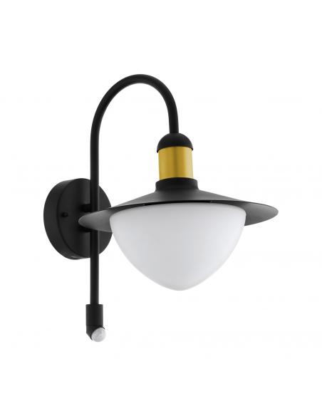 EGLO 97286 - SIRMIONE Outdoor wall light with motion sensor in black galvanized steel, gold and matte opaline glass