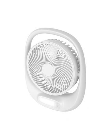 Ventilador Inalambrico Sobremesa Aguila Blanco 5w 3vel Recargable C/luz, Alim.usb Orientable 180º 3asp 30x25x8 CM