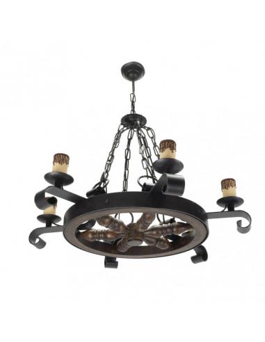 Rustic Wheel Lamp 6xe27 Brown REGx70x70 Cm