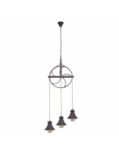 Rustic Spinning Wheel Pendant 3xe27 Brown
