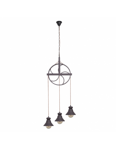 Colgante Rustico Rueca 3xe27 Marron