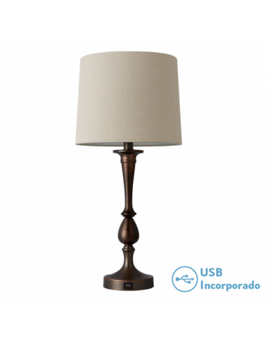 Sobremesa Khalifa1xe27 Marron 60´5x28x28 Cm Puerto Usb