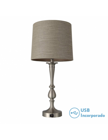 Sobremesa Khalifa 1xe27 Niquel 60´5x28x28 Cm Puerto Usb