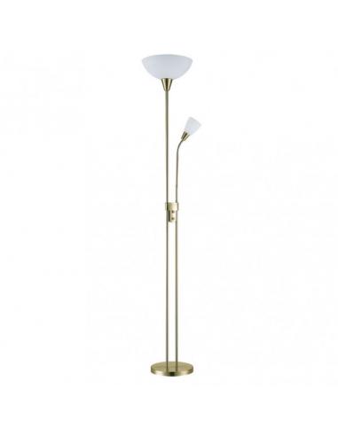 Pie De Salon Deneb 1xe27+1xe14 C/lector Cuero 180x30x30 Cm