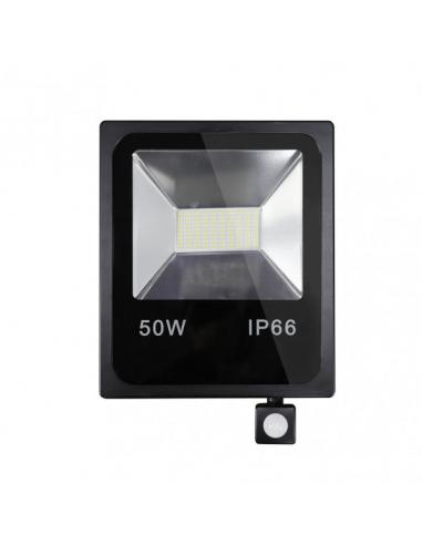Proyector C/sensor Olivino 50w 6500k Negro 4500lm Led Sm Ip66 33,5x24x6 Cm