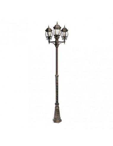 Farola Exterior Aluminio Caelum 3xe27 Neg/oro Ip45 228x55x55 Cm