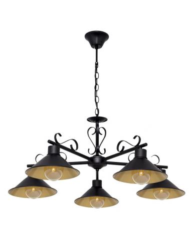 Lampara Azalea 5xe27 Negro/oro Regx74x74 Cm