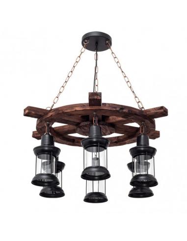 Colgante Rustico Finca 6xe27 Timonel Negro Regx75x75 Cm