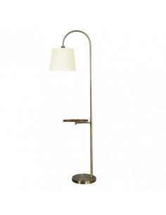 Ivory Floor Lamp Foot 1xe27 Leather with Beige Screen w/Bedside Table Built-in Wood 180x30x52 Cm