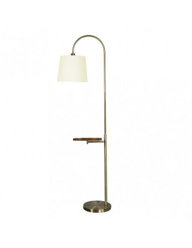 Ivory Floor Lamp Foot 1xe27 Leather with Beige Screen w/Bedside Table Built-in Wood 180x30x52 Cm