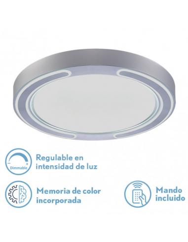 Plafon 72w Asher Plata 3000-4000-6500k 5616lm 6x50x50cm Remoto+reg.int+memoria