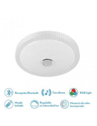Zaid 48w ceiling light 3000-4000-6500k Rgb White/Bluetooth transp 7x38x38 cm Remote, int.memory reg.speaker: 3744lm