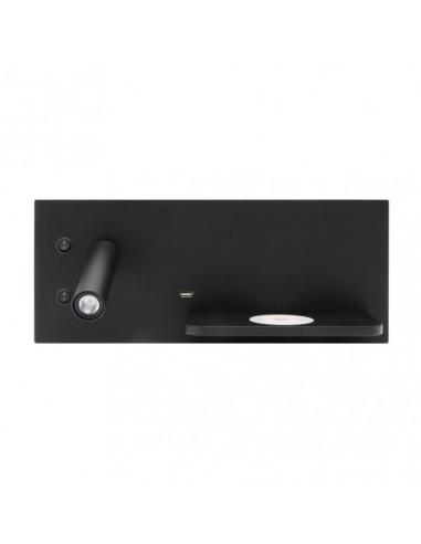 Aplique 2+8w 4000k Velazquez Izqdo Negro Usb+qi 130lm Doble Encendido 14x35x14 Cm