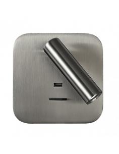 Giotto Wall Light 3w 4000k Square Nickel USB Port 150lm C/switch 14x14x12cm Orientb