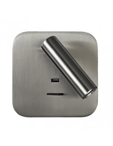 Giotto Wall Light 3w 4000k Square Nickel USB Port 150lm C/switch 14x14x12cm Orientb