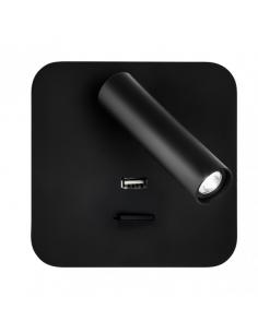 Giotto Square Black Wall Light 3w 4000k USB Port 150lm C/switch 14x14x12cm Orientb