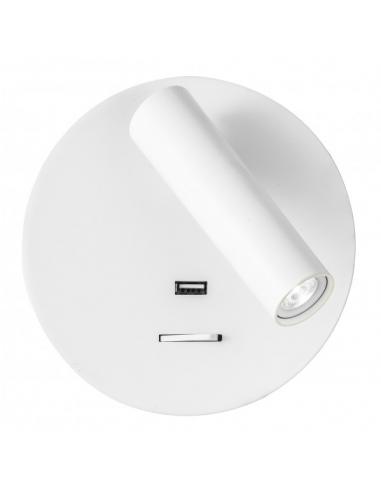 Aplique 3w 4000k Giotto Redondo Blanco Puerto Usb 150lm C/interruptor 14x14x12cm Orientb
