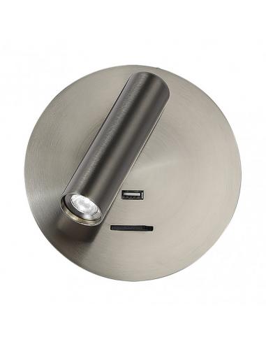 Giotto Round Nickel Wall Light 3w 4000k Usb Port 150lm C/switch 14x14x12cm Orientb