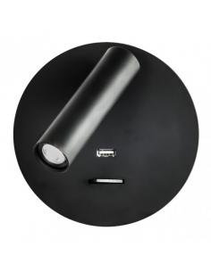 Giotto Round Black Wall Light 3w 4000k USB Port 150lm C/switch 14x14x12cm Orientb