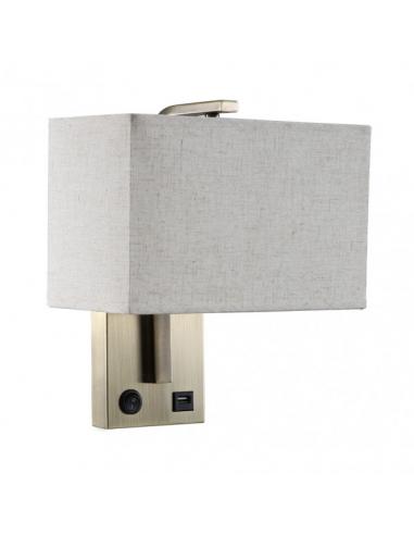 Aplique 1xe27 Y Puerto Usb Agatha Cuero/Pant.beis 27x25x15cm Con Interruptor