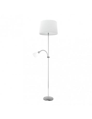 Pie De Salon Rilon 1xe27+1xe14 C/lector Plata Pantalla Blanca 175,5x40x40 Cm