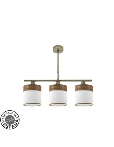 Lampara Cloe 3xe14 Cuero/blanca-madera Oscura Regx55x14 cm