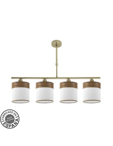 Lampara Cloe 4xe14 Cuero/blanca-madera Oscura Regx75x14 cm