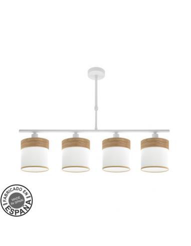 Lampara Cloe 4xe14 Blanca/blanca-madera Clara Regx75x14 cm