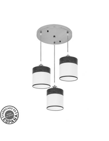 Plafon Cloe 3xe27 Cromo/blanca-madera Negra Regx42x42 cm