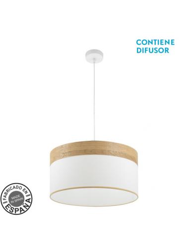 Colgante Cloe 2xE27 Blanco/blanca-madera Clara Regx50x50 cm
