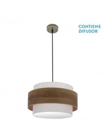 Colgante Myriam 2xe27 Cuero/Madera Oscura Regx50x50 Cm