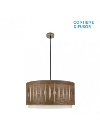 Colgante Alexandra 2xe27 Cuero/madera Oscura Regx50x50 cm