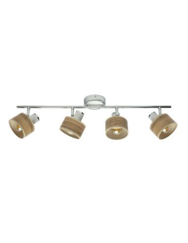Nando 4xe14 strip Chrome-white/clear wood Adjustable Spotlights 16x73x10 Cm