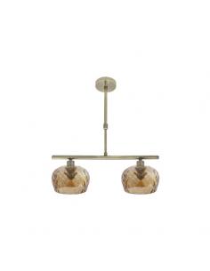 Lampara Estela 2xe14 Cuero Regx41x13 Cm C/tulipas Cristal Tallado Ambar