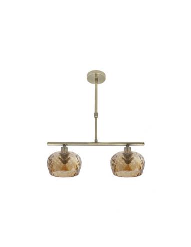 Lampara Estela 2xe14 Cuero Regx41x13 Cm C/tulipas Cristal Tallado Ambar