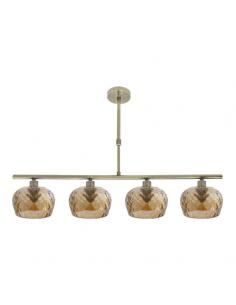 Lampara Estela 4xe14 Cuero Regx75x13 Cm C/tulipas Cristal Tallado Ambar