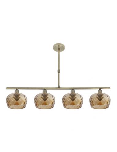 Lampara Estela 4xe14 Cuero Regx75x13 Cm C/tulipas Cristal Tallado Ambar