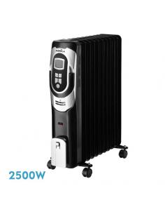 Comfort Oil Radiator 2500w 11elements Black/silver 3pot Termost.reg. Timed, wheels Ind. light 62x49x24cm