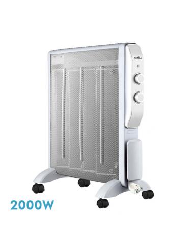 Radiador De Mica Abrigo 2000w 4elementos Blanco/plata 2potencias Antivuelco,luz Ind.termostato Reg.61,5x56x26,5 Cm