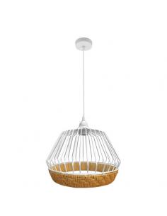 Hugo 1xe27 White/natural Regx30x30cm Pendant W/metal And Rattan