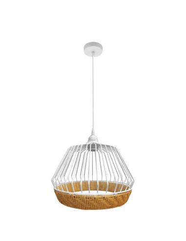 Hugo 1xe27 White/natural Regx30x30cm Pendant W/metal And Rattan