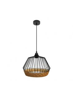 Hugo 1xe27 Black/natural Regx30x30cm Pendant W/metal And Rattan