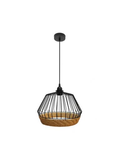 Hugo 1xe27 Black/natural Regx30x30cm Pendant W/metal And Rattan